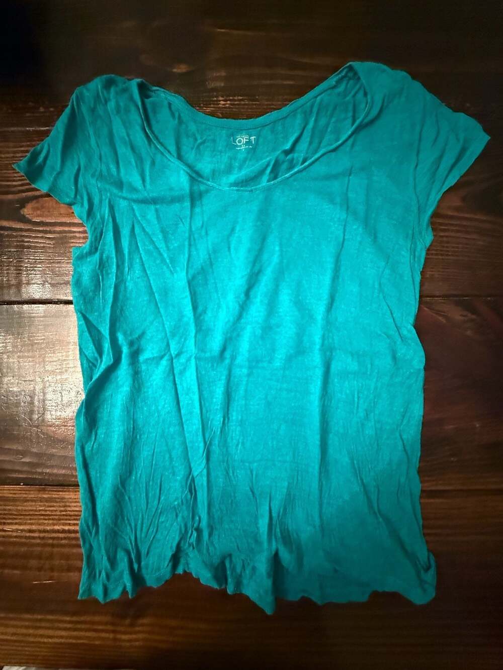 Ann Taylor LOFT Teal Scoop Neck Short Sleeve Knit Top Size L